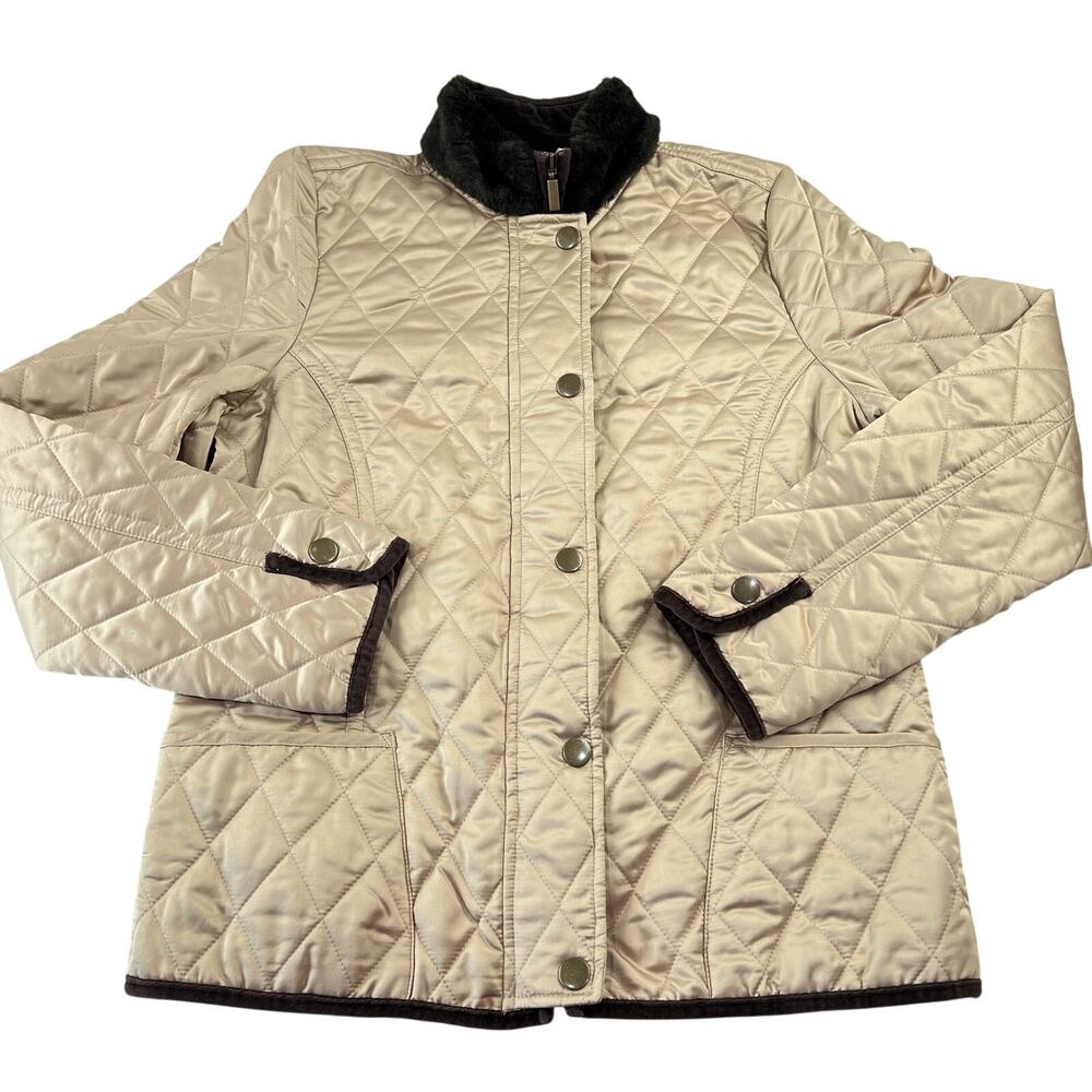 Charter Club Gold Quilted Women's Jacket Cheetah Print Liner Size Medium